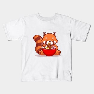 Cute Red Panda Eating Ramen Kids T-Shirt